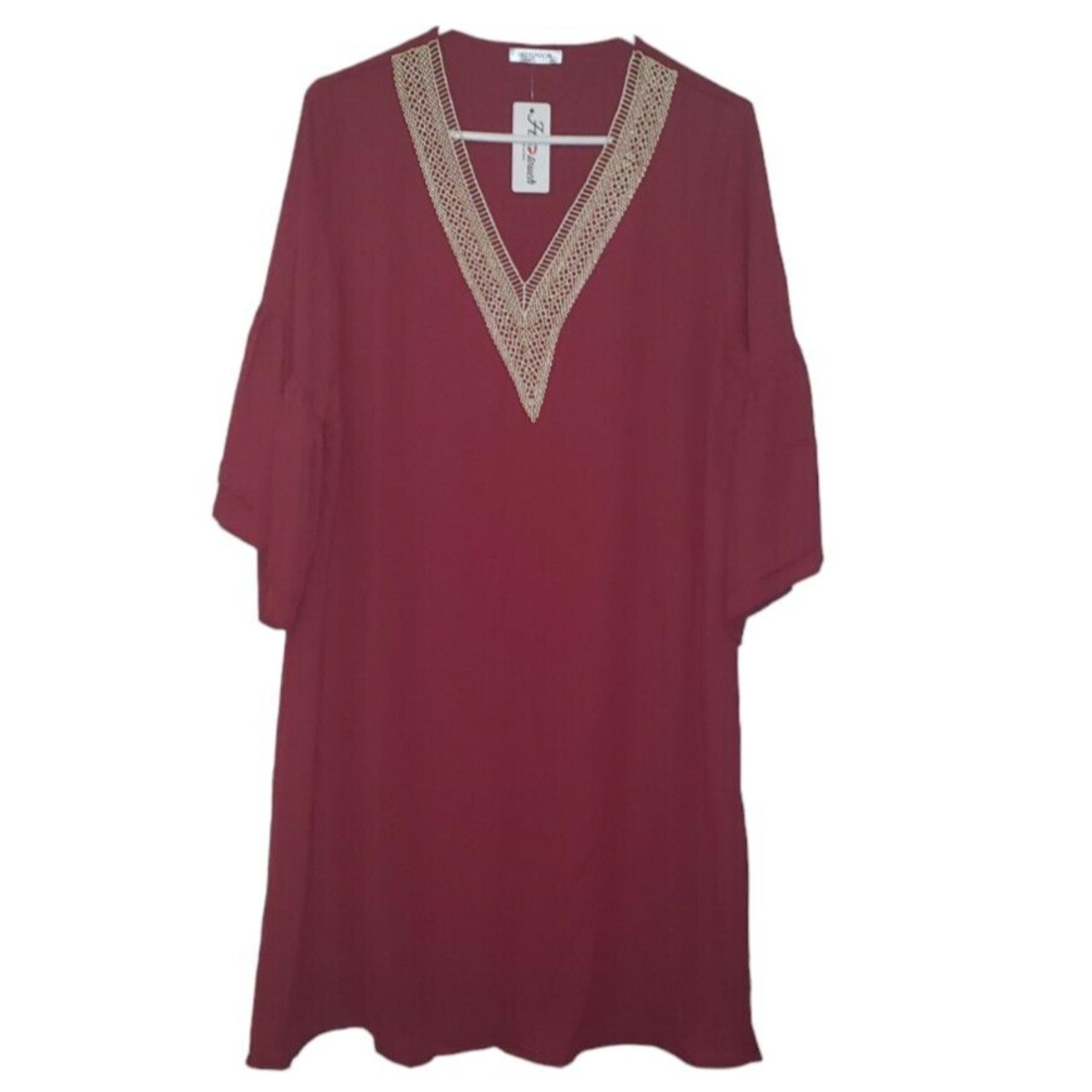 HoTouch Burgandy Dress Womens Size L Swing Style Boho Midi Trapeze