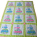 Vintage 1960s Neon Pink Green Handmade Sunbonnet Lady Quilt 60x80 Hippie Colors