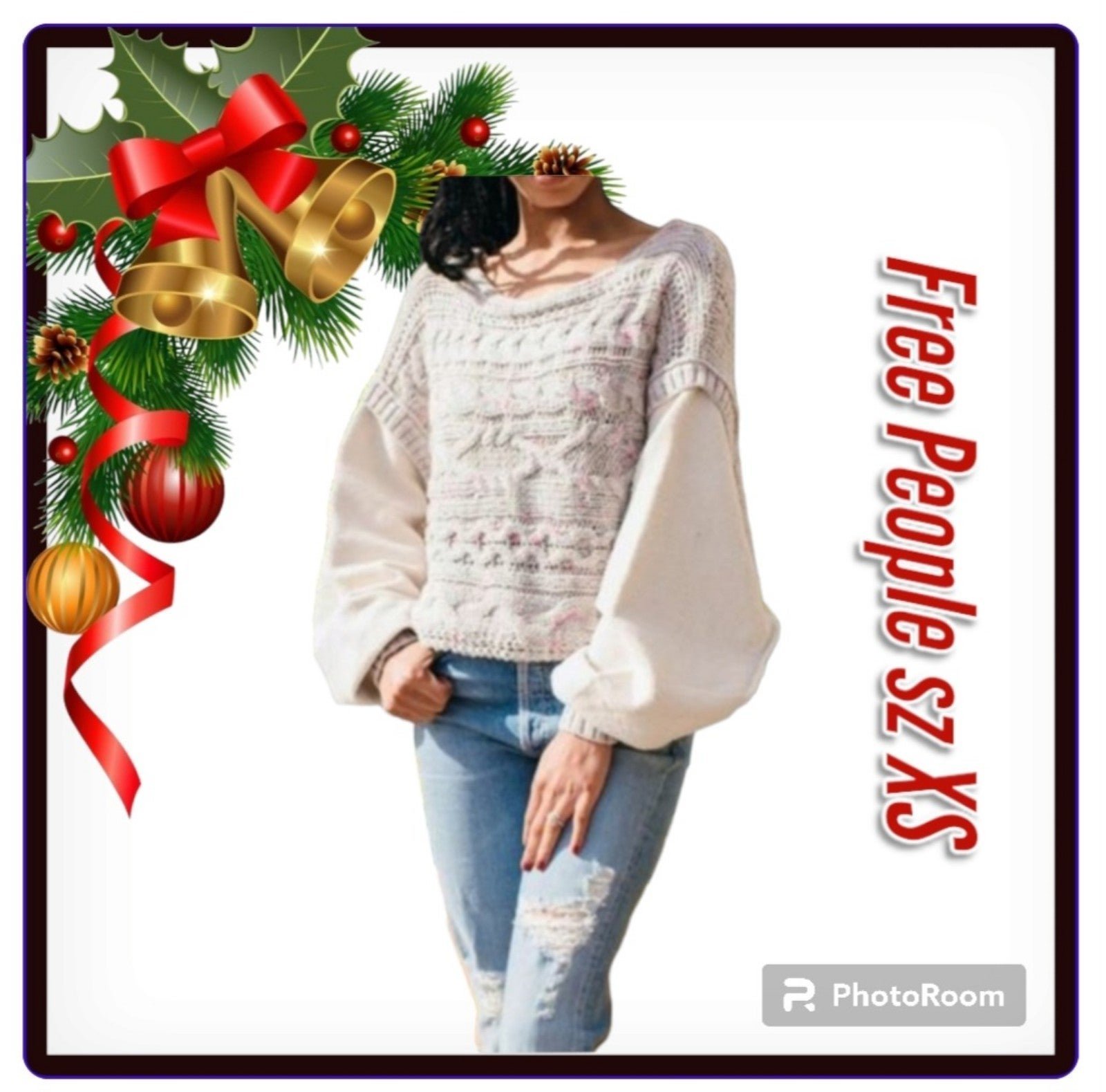 Free People Women's Shell White Combo Honey Cable Pullover Sweater