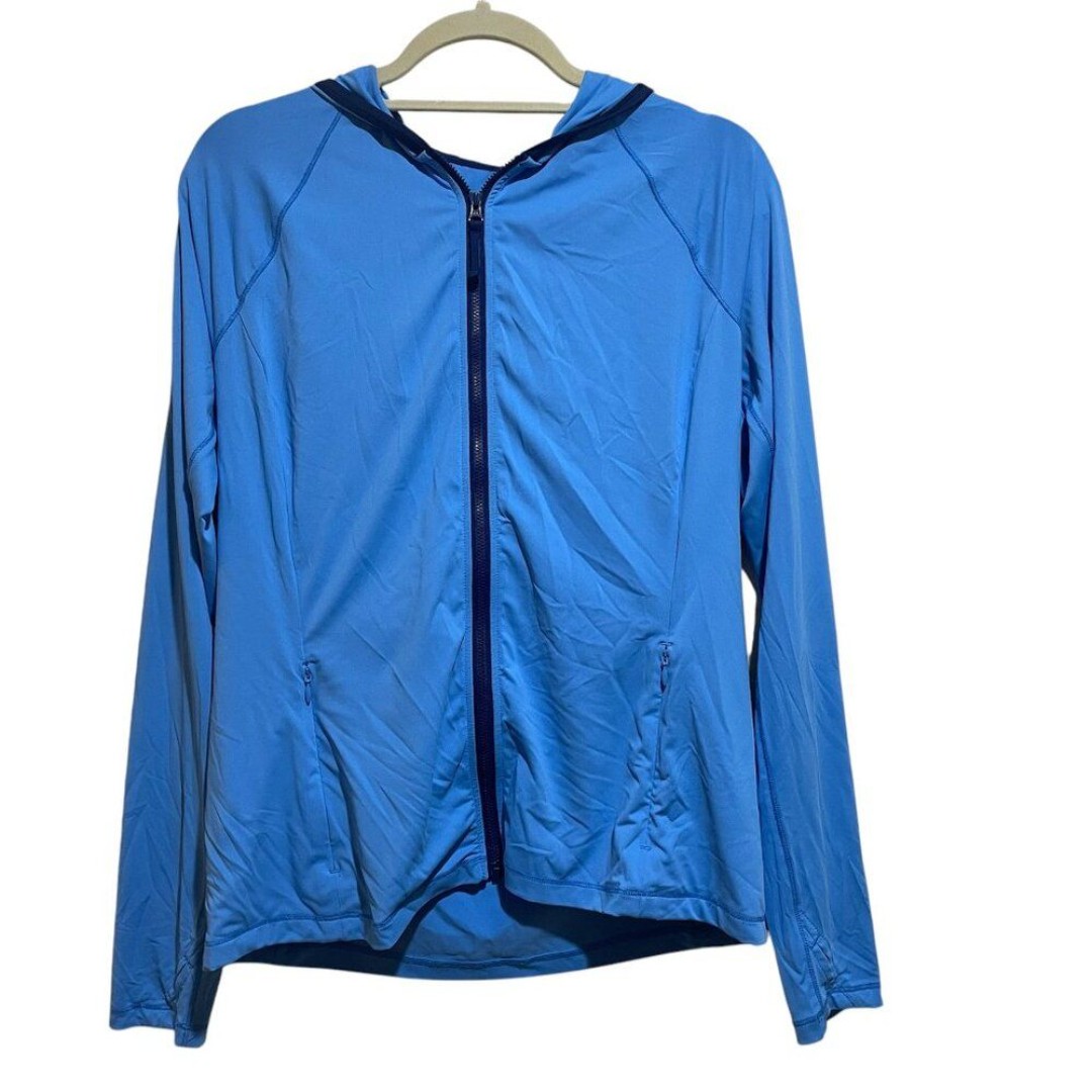 Title Nine L Sunbuster Sun Protection Shirt UPF Full Zip Hoodie Blue Long Sleeve