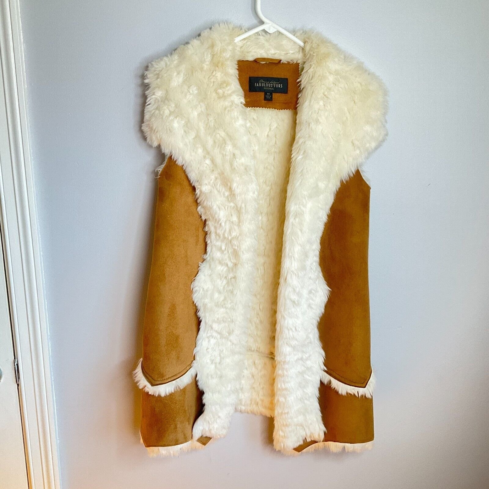 Donna Salyers Fabulous Faux Furs Womens XS Tan Cream Faux Suede Pockets