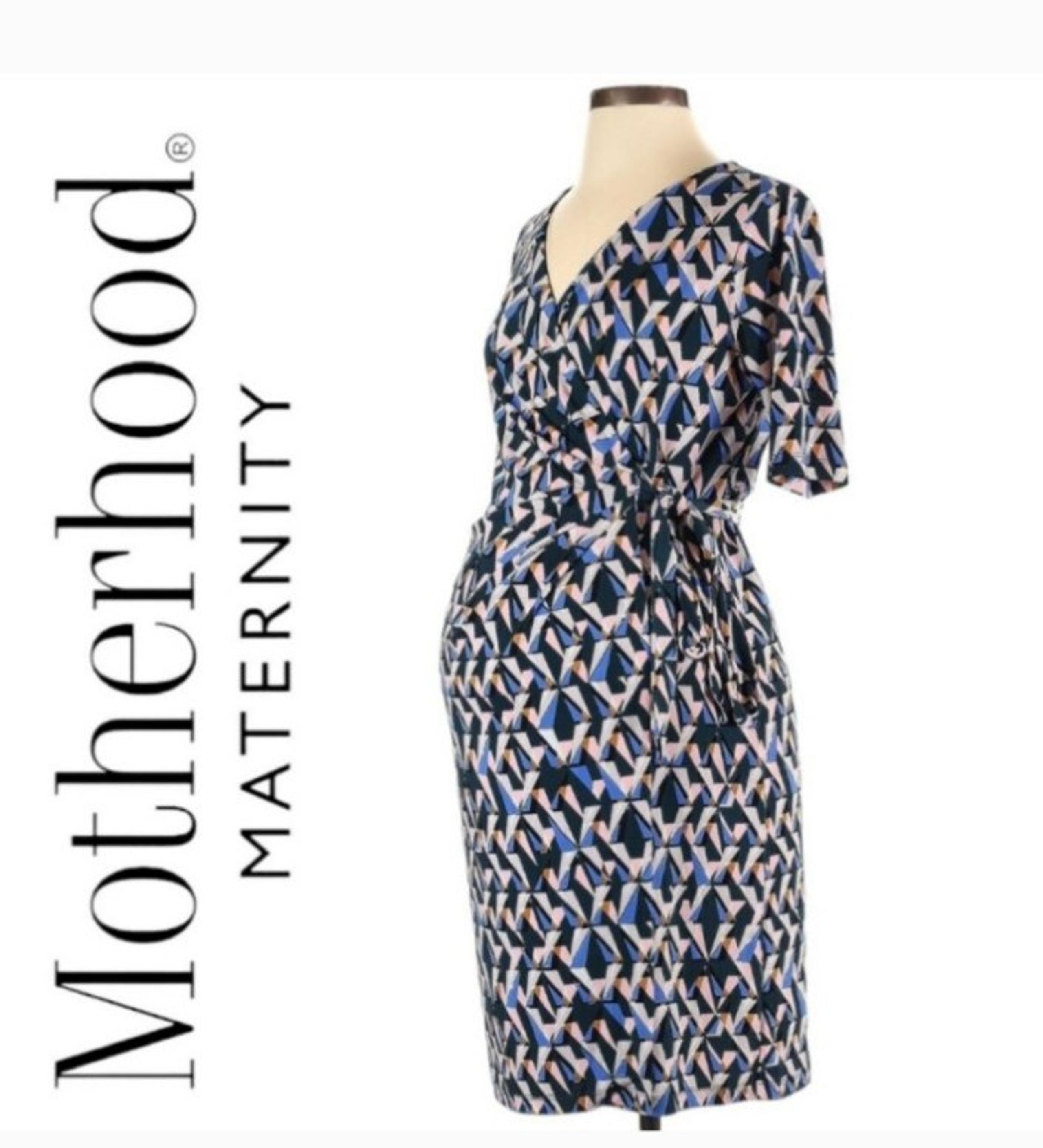 Gorgeous! MOTHERHOOD Maternity Geometric Wrap Dress Sz S Small Stretch Blue Pink
