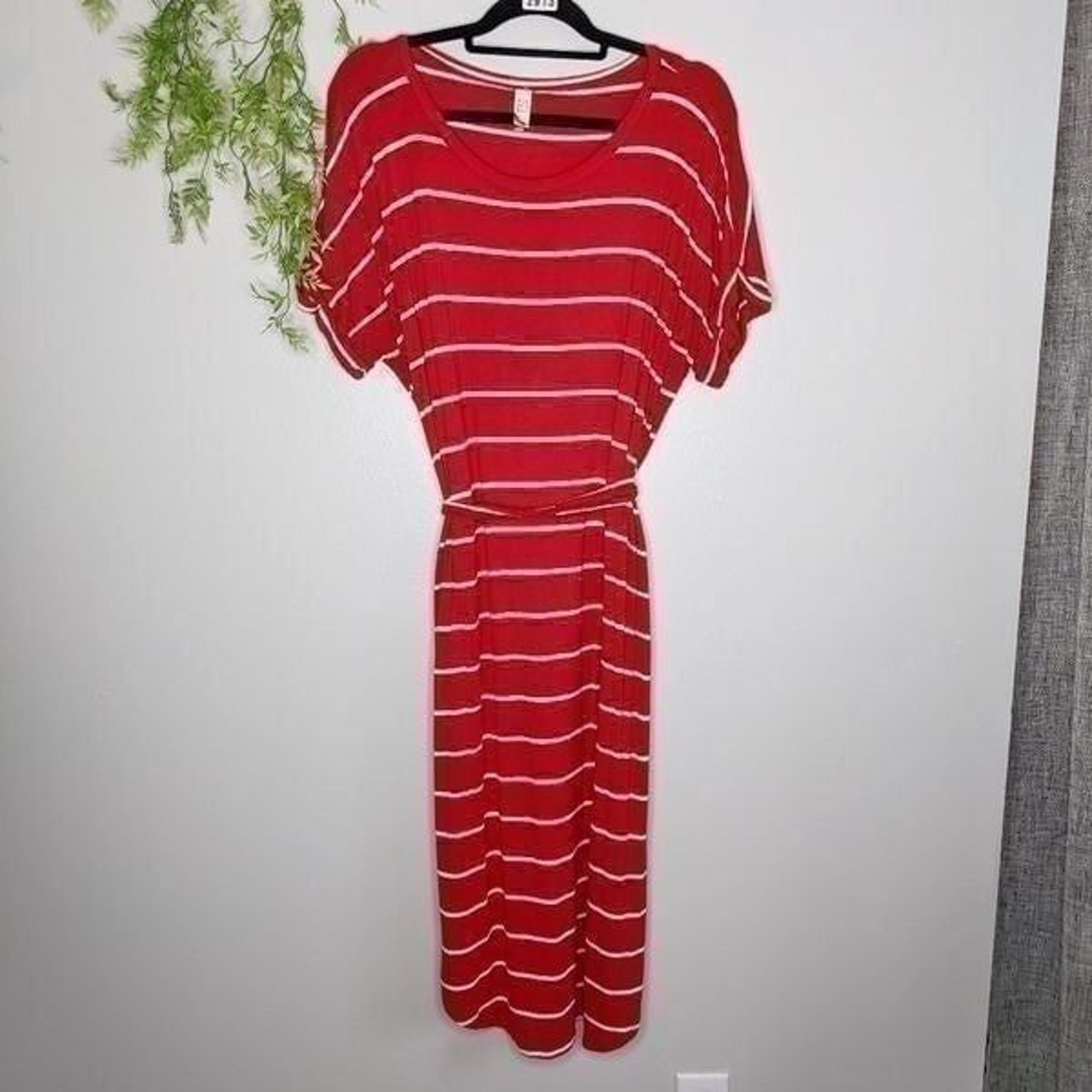 Flamingo Plus Red White Striped Maxi Dress Pockets 2XL