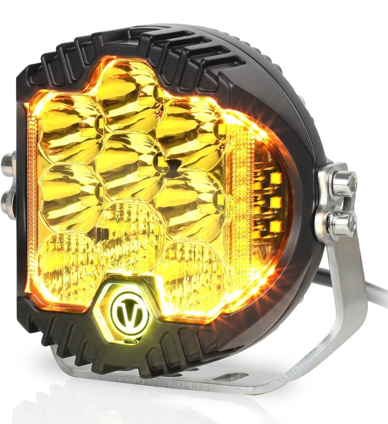 Inch 90W Amber Yellow LED Offroad Light with DRL 8000LM Waterproof Driving Light