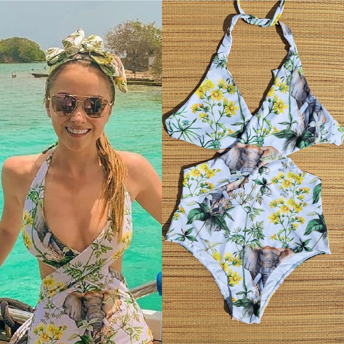 3LL By Daniella Batlle The Crossed One-Piece Swimsuit Floral Elephant L/10