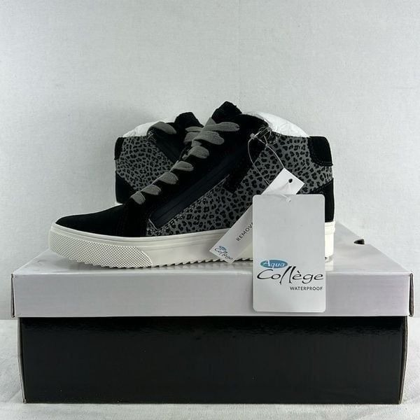 Aqua College Guliette Lace-Up Zip Sneakers- Grey Leopard Leather- Size 6.5- NIB