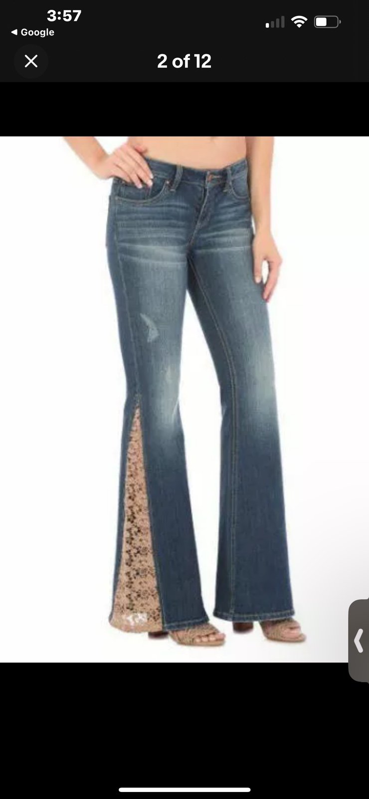 Wrangler Crochet Insert Bell Bottom Flare Jeans Western Hippie Boho size 17