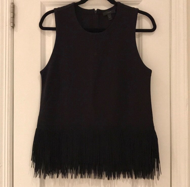 J Crew Black Fringe Top