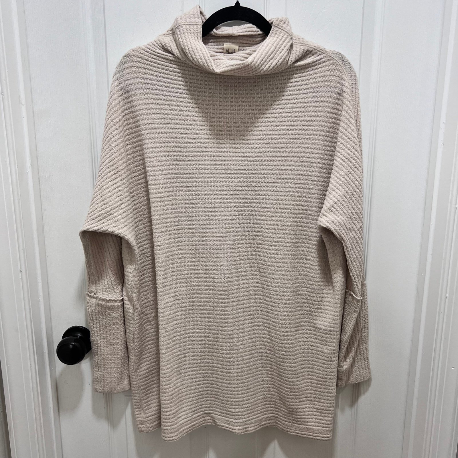 Free People Women’s Beige Waffle Knit Sweater Shirt Top Blouse size S