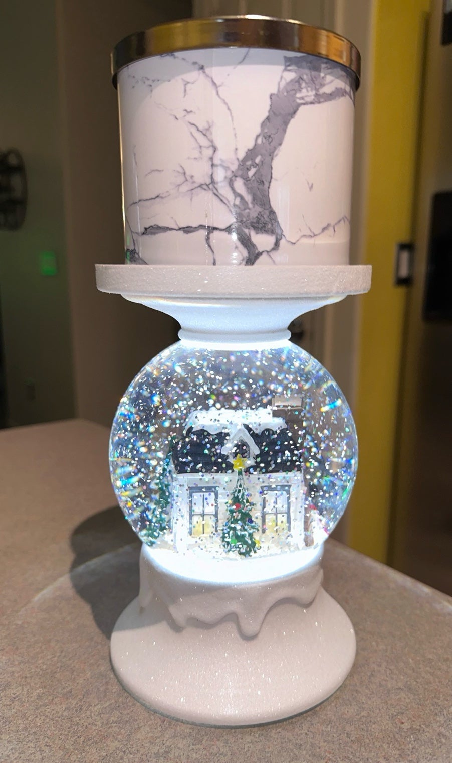 BBW Christmas House water globe candle holder