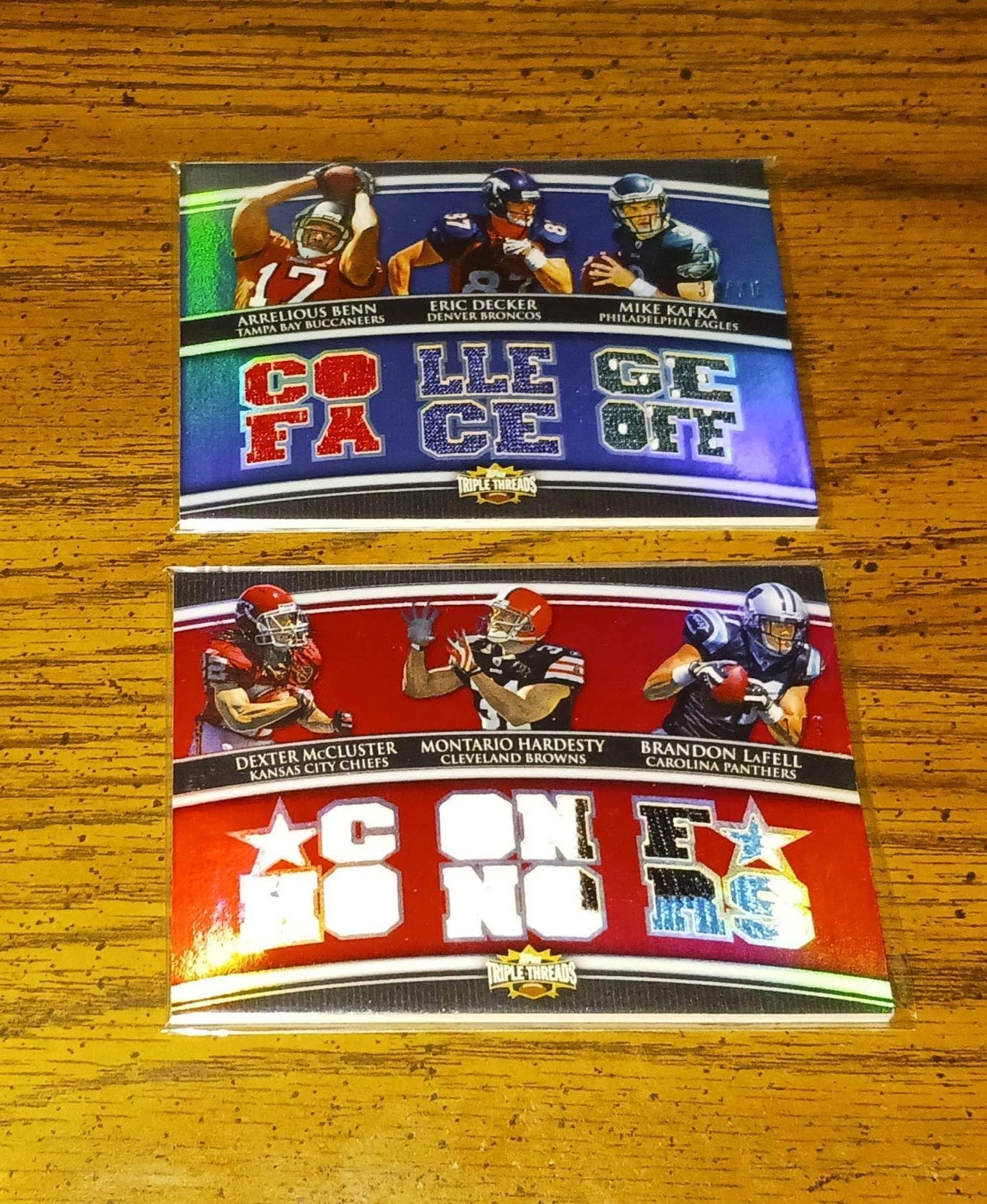 Lot of 2 2010 Topps Triple Threads Relic Combo Decker, Kafka, McCluster