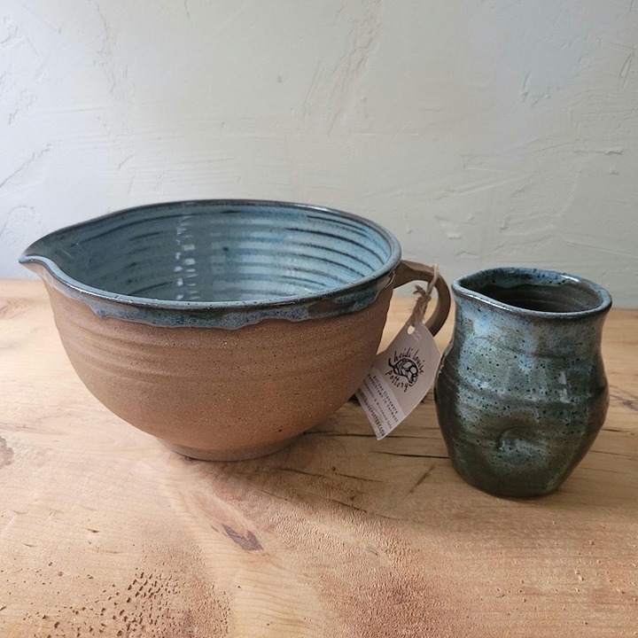 VERMONT GIFT SET: Batter Bowl & Maple Syrup Carafe, Handthrown Artisan Stoneware