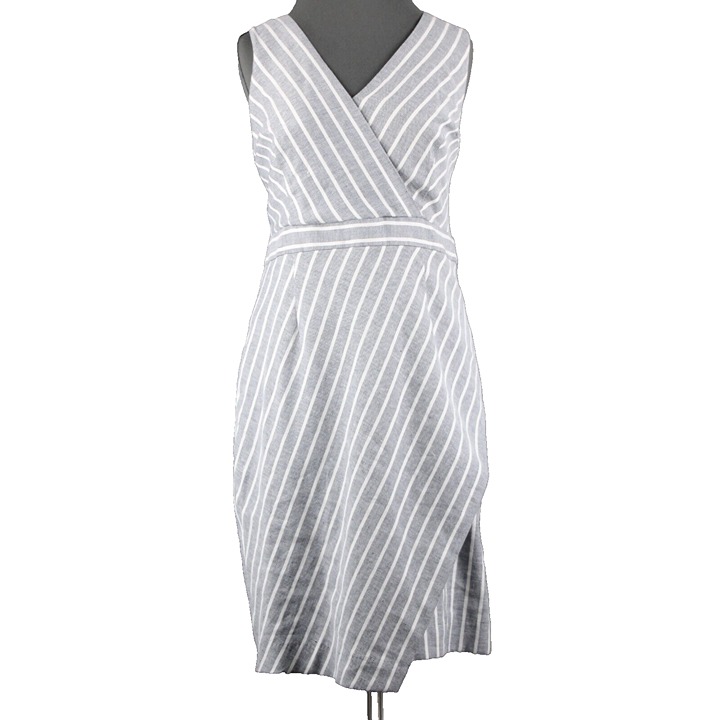 Banana Republic NEW Sz 8 Navy White Striped V Neck Linen Cotton Striped Dress