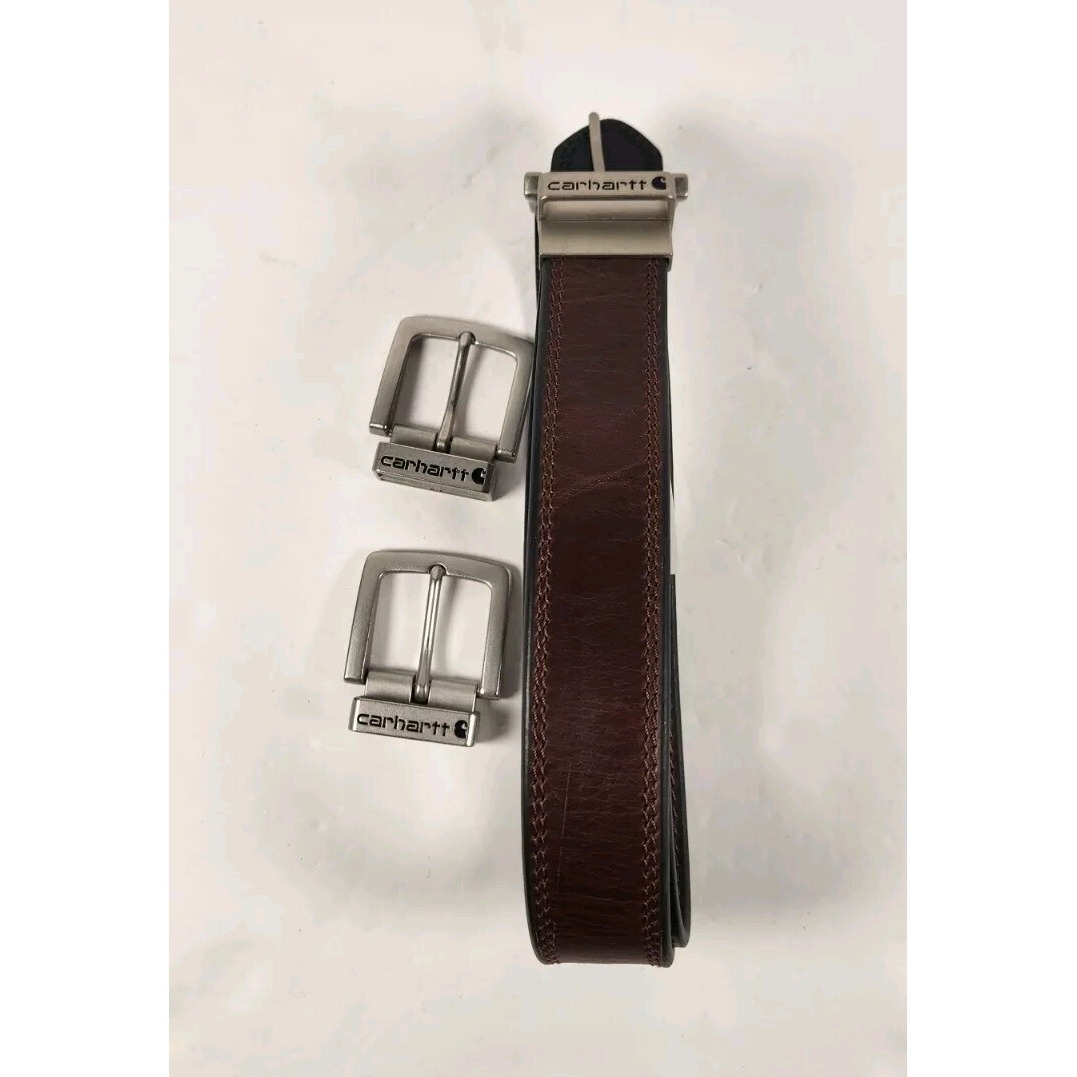 36 Carhartt Two Sided Black and Brown Leather Work Belt w/ 2 Extra Buckles(4D1)