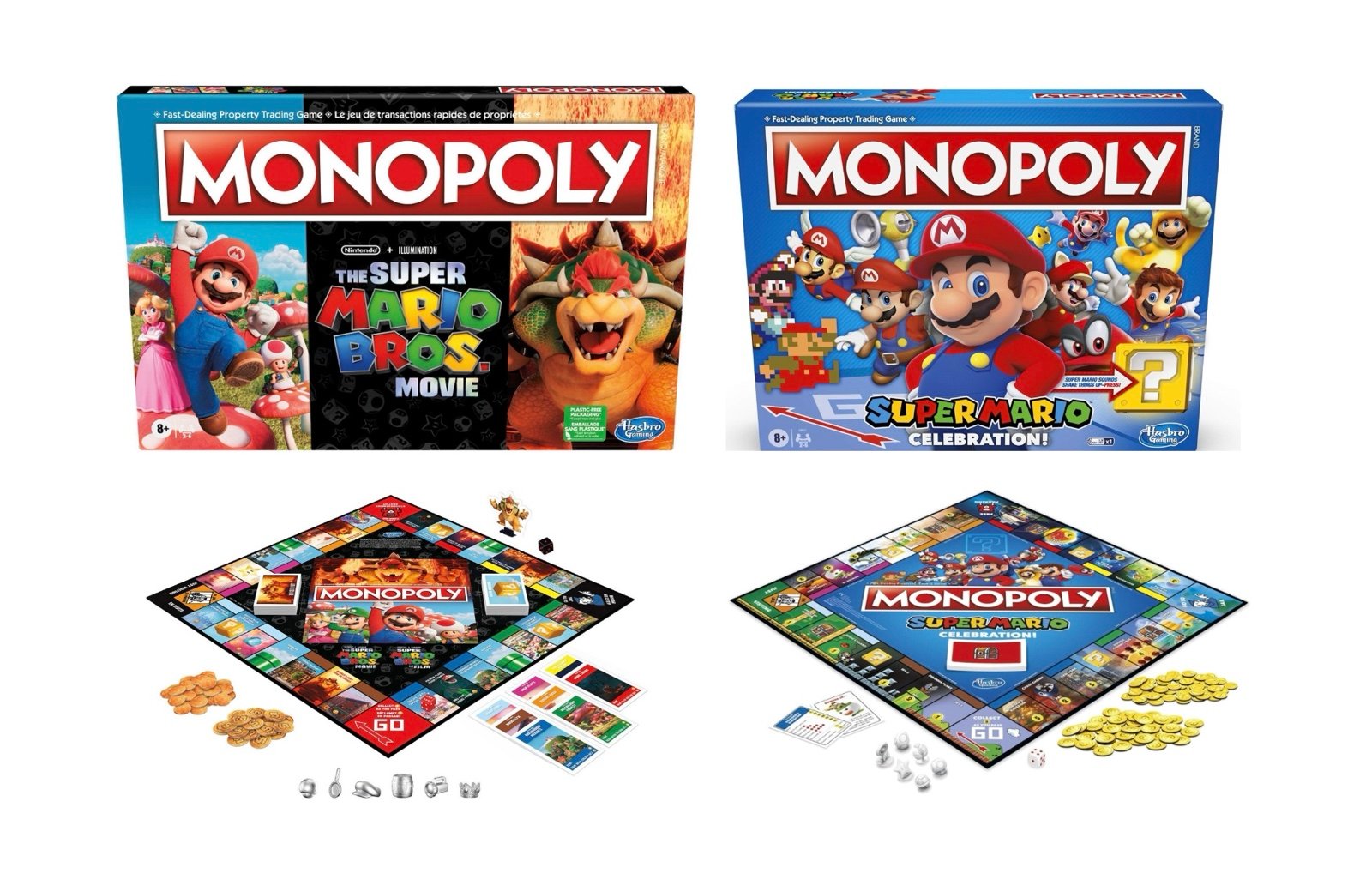 Set/2 Super Mario Bros. Monopoly Celebration & The Movie Edition ea w/Gold Coins