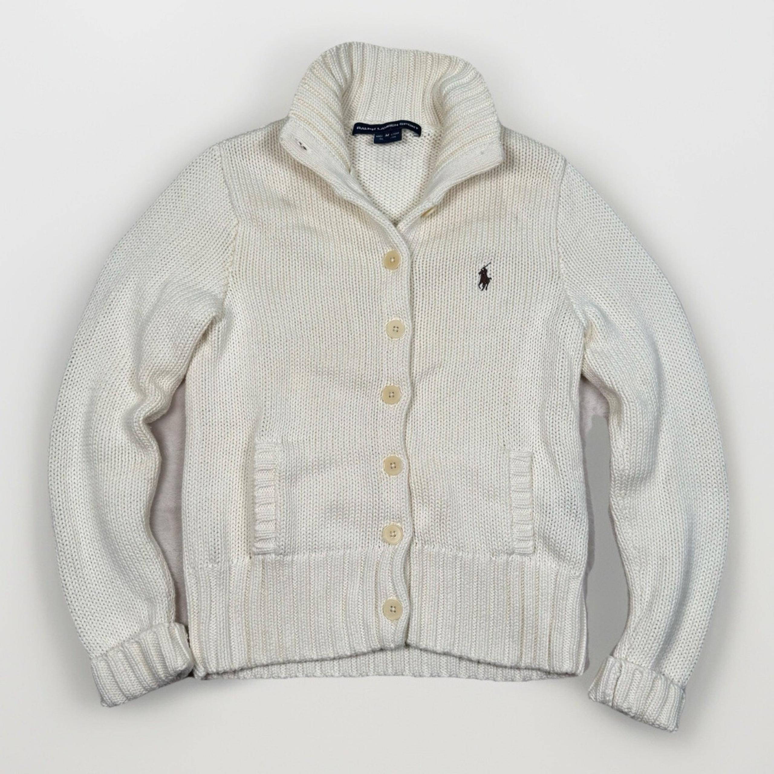 Vintage Ralph Lauren Sport Chunky Knit Cardigan Sweater Women’s Size M Ivory