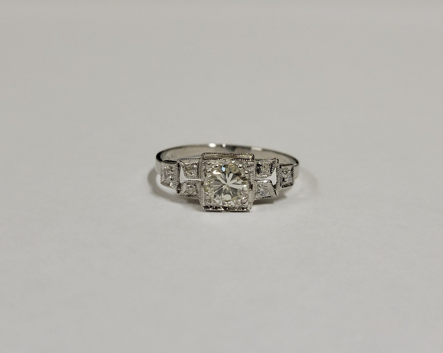 Platinum Vintage Round Diamonds 0.50 ctw. Ladies Small Ring Size 5.5