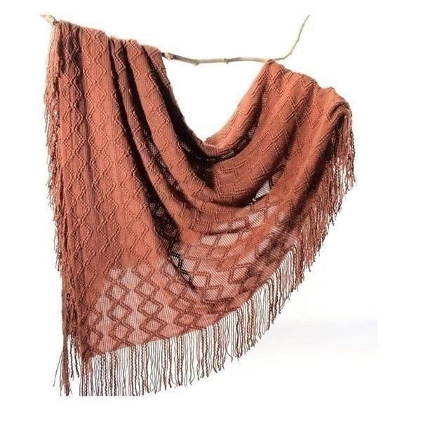 Boho Soft Knitted Cozy Blanket Throw With Tassels