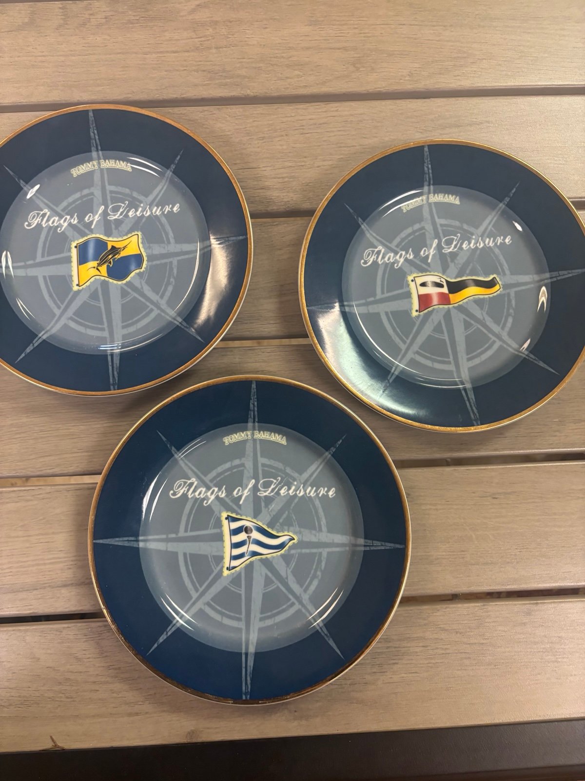 3 pc Tommy Bahamas Nautical Flags of Leisure dessert/salad plates