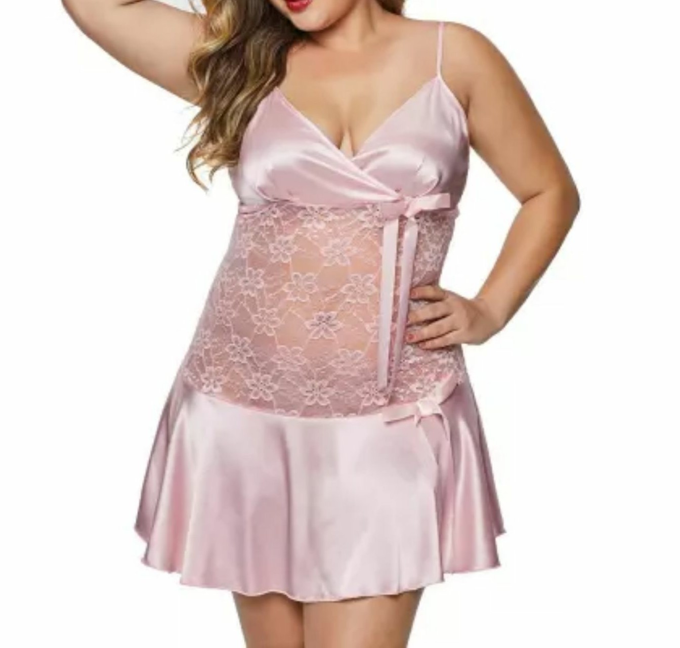 Queen Size Sexy Pink Chemise Set