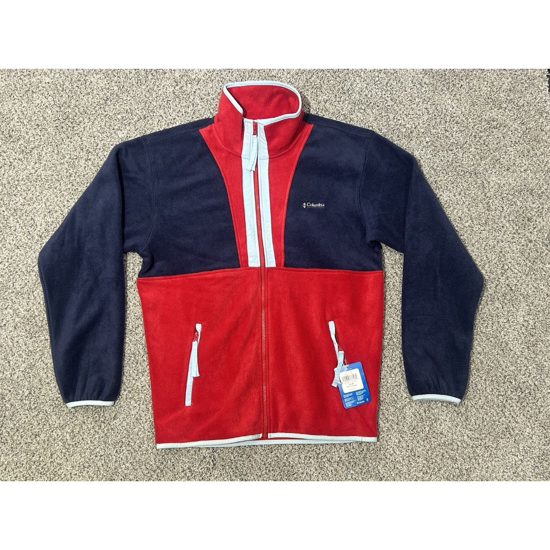 95 COLUMBIA Back Bowl Full Zip Fleece Jacket Mens SMALL S Red Blue New