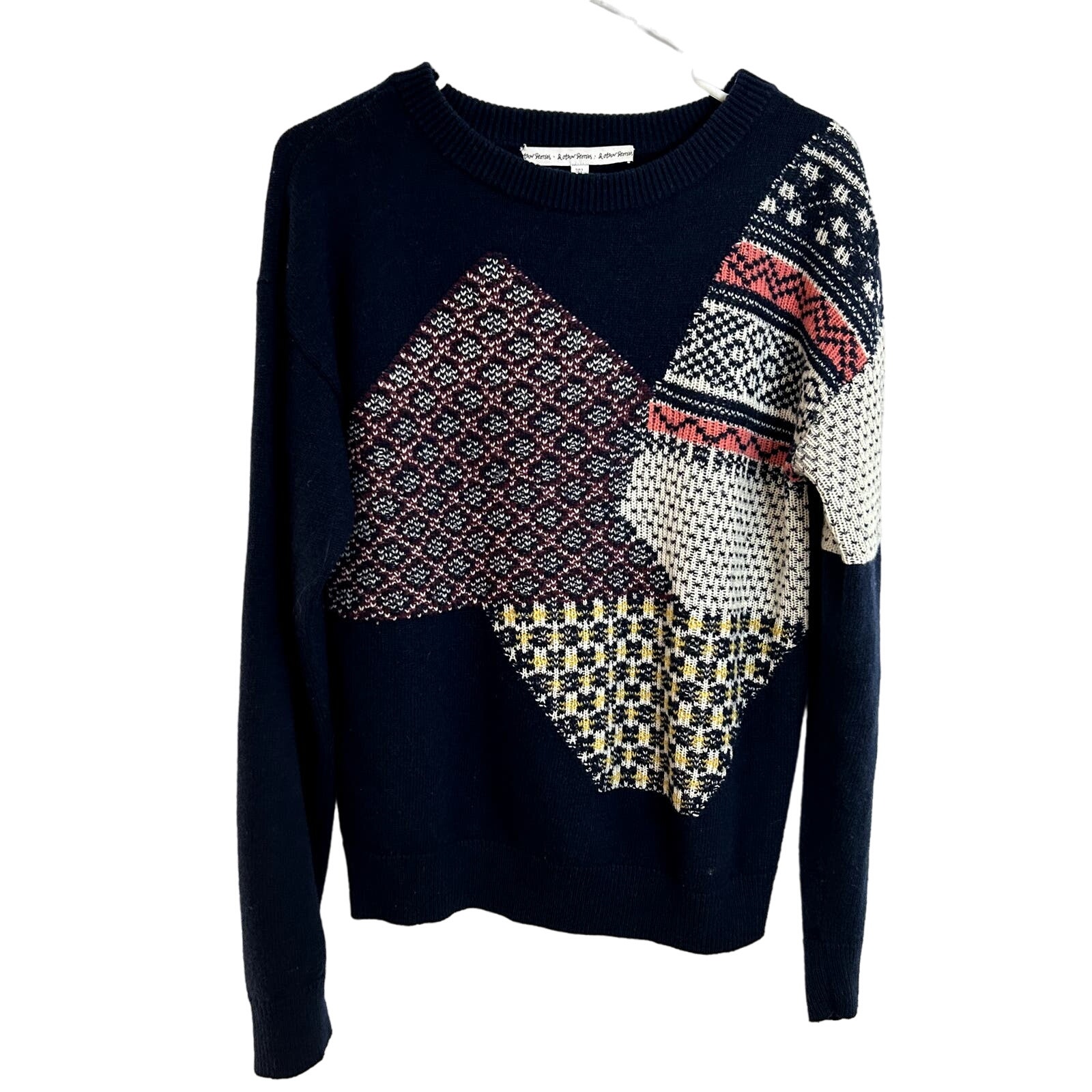 & Other Stories Blue Patches Geo Crewneck Sweater Womens Size Small Navy