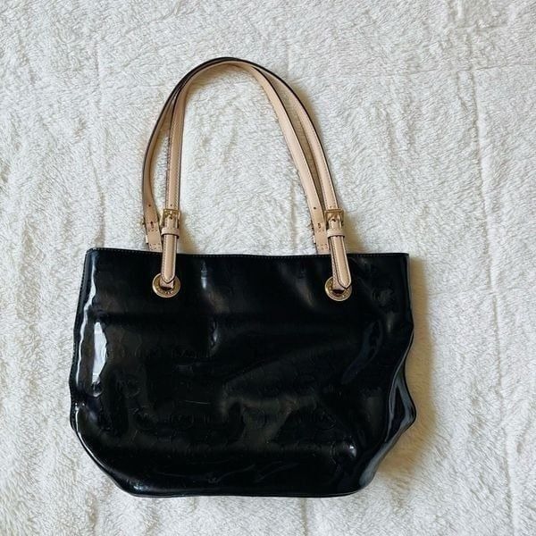 Michael Kors Black Patent Leather Embossed Shoulder Bag Purse