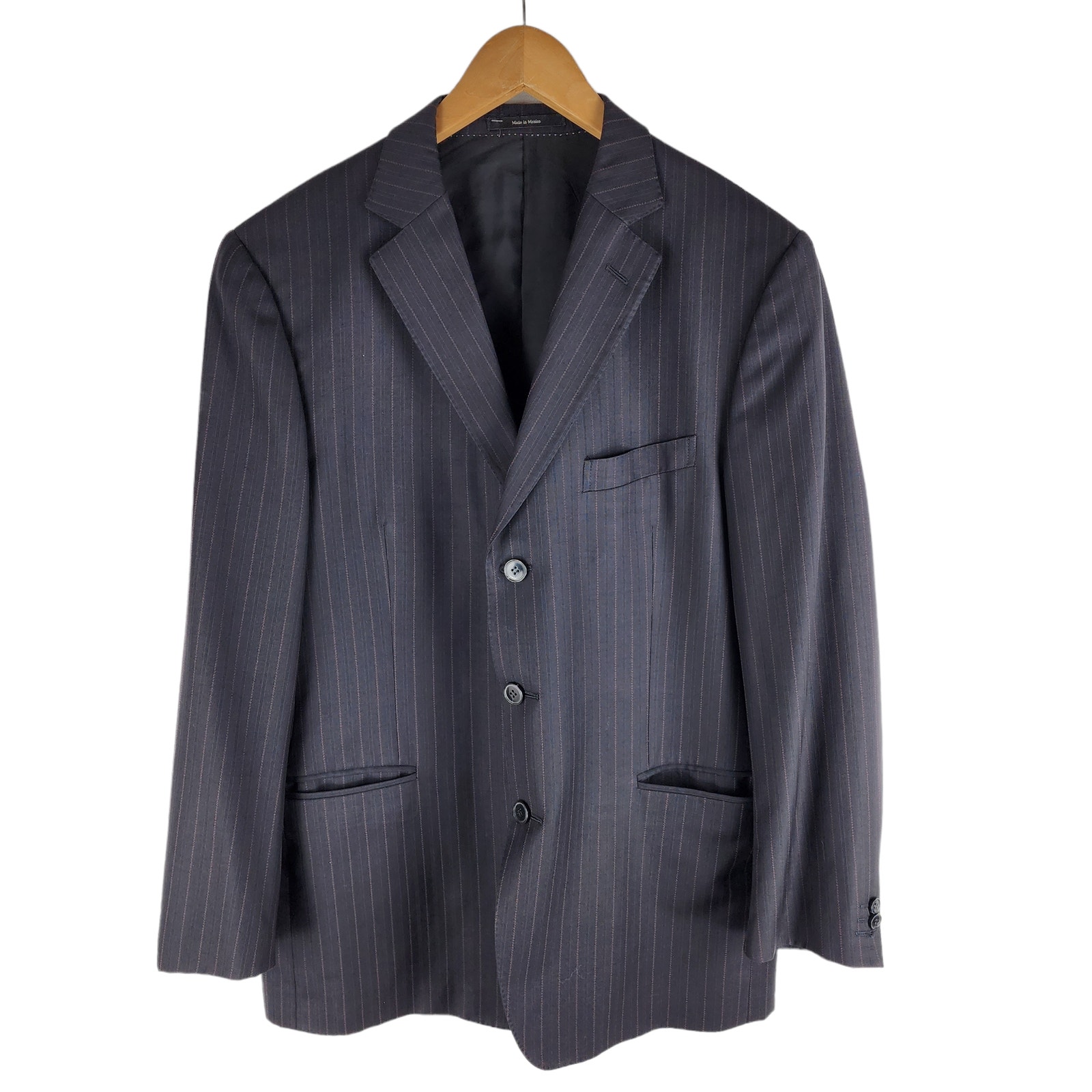 Zegna 100% Wool Pin Stripe Blazer Black Double Vent Three Button Size 46R