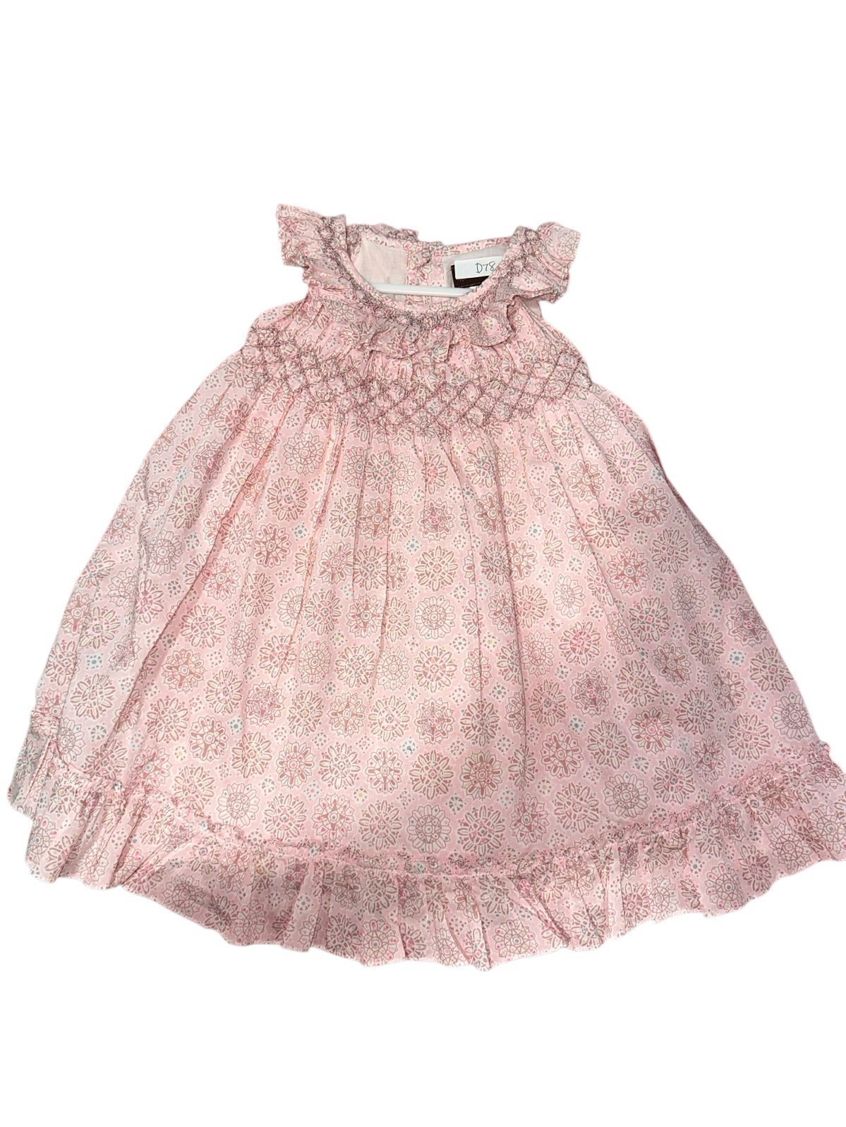 165 Baby Girls FLEURISSE 12mo Pink cotton Smocked dress D78