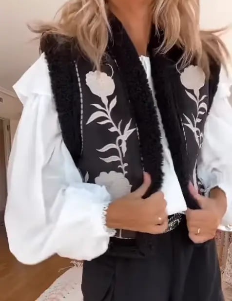ZARA EMBROIDERED DOUBLE FACED FLORAL VEST S