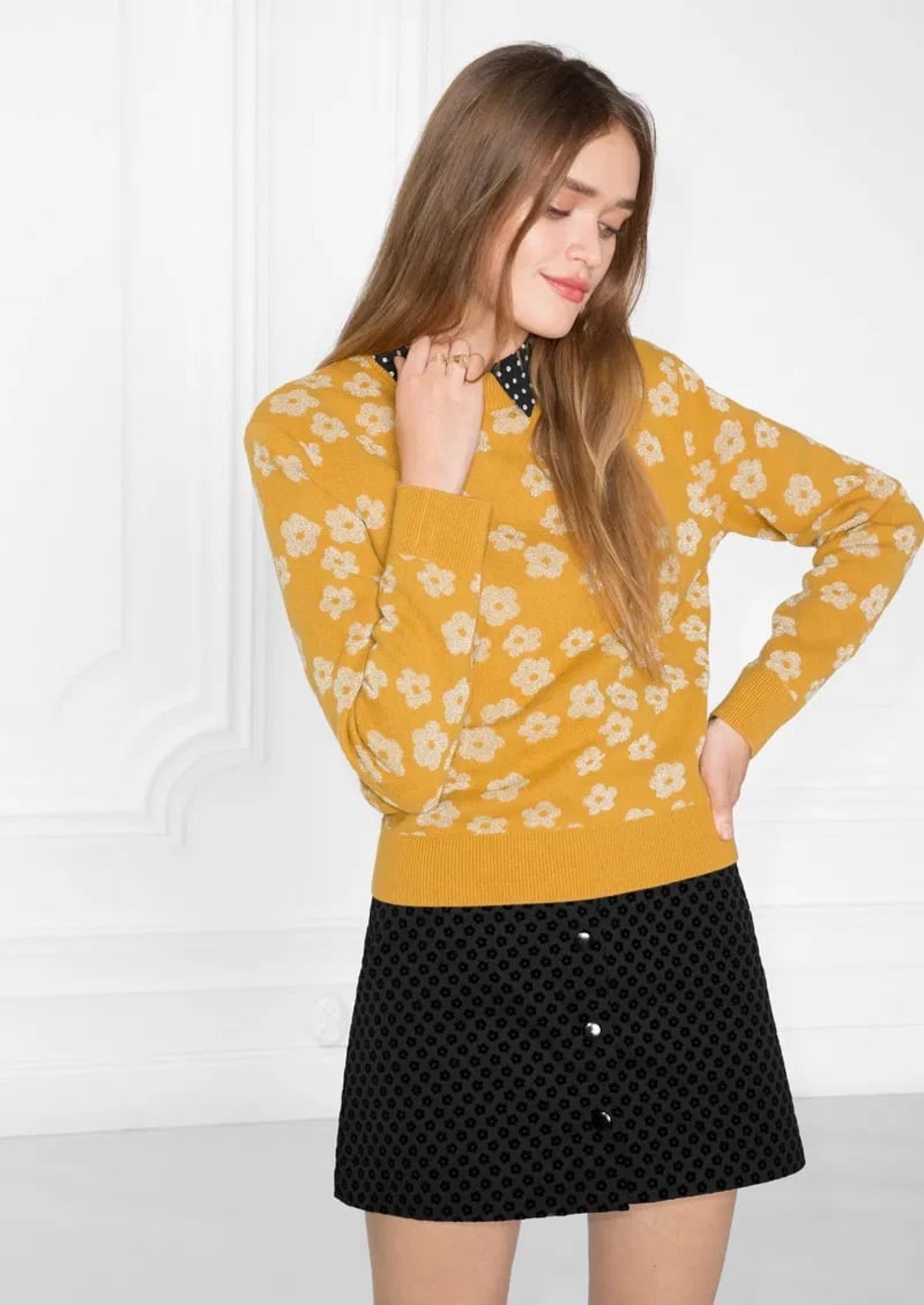& other stories bloom sweater jumper mustard gold floral knit size large