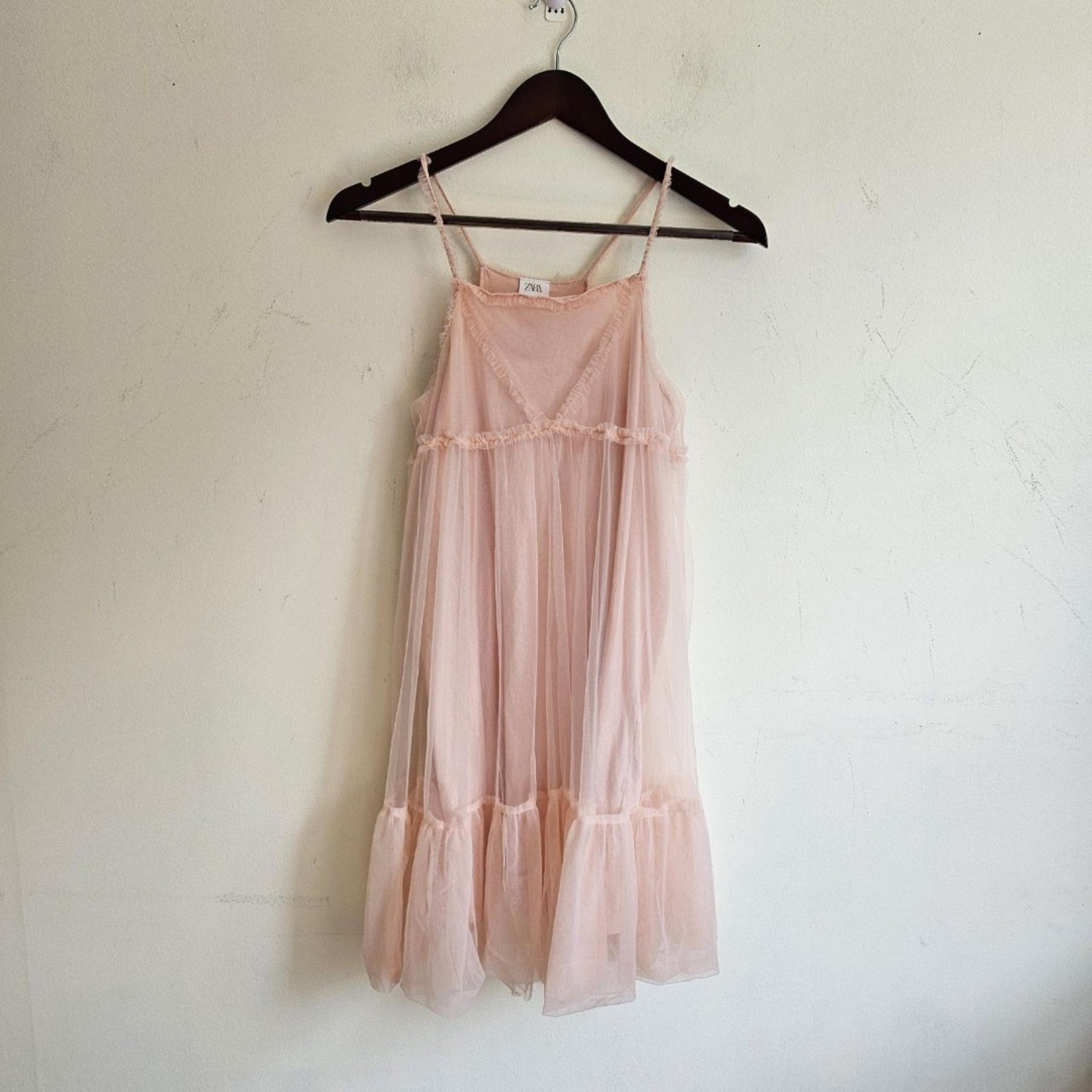 ZARA Girls Dress – Size 13–14 – Light Pink – Layered Ruffle Hem