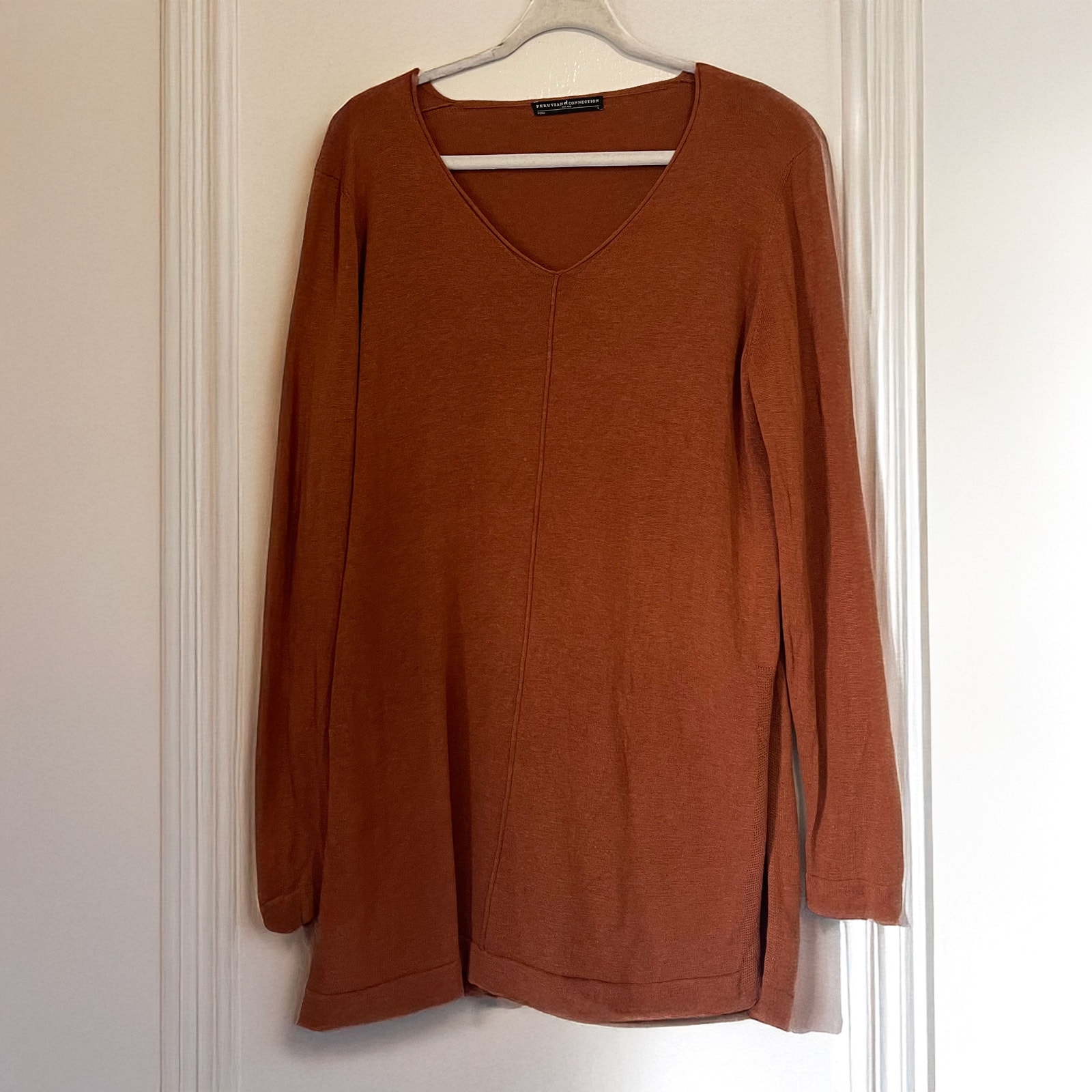 PERUVIAN CONNECTION 100% Pima Cotton V Neck Pullover Sweater Size L