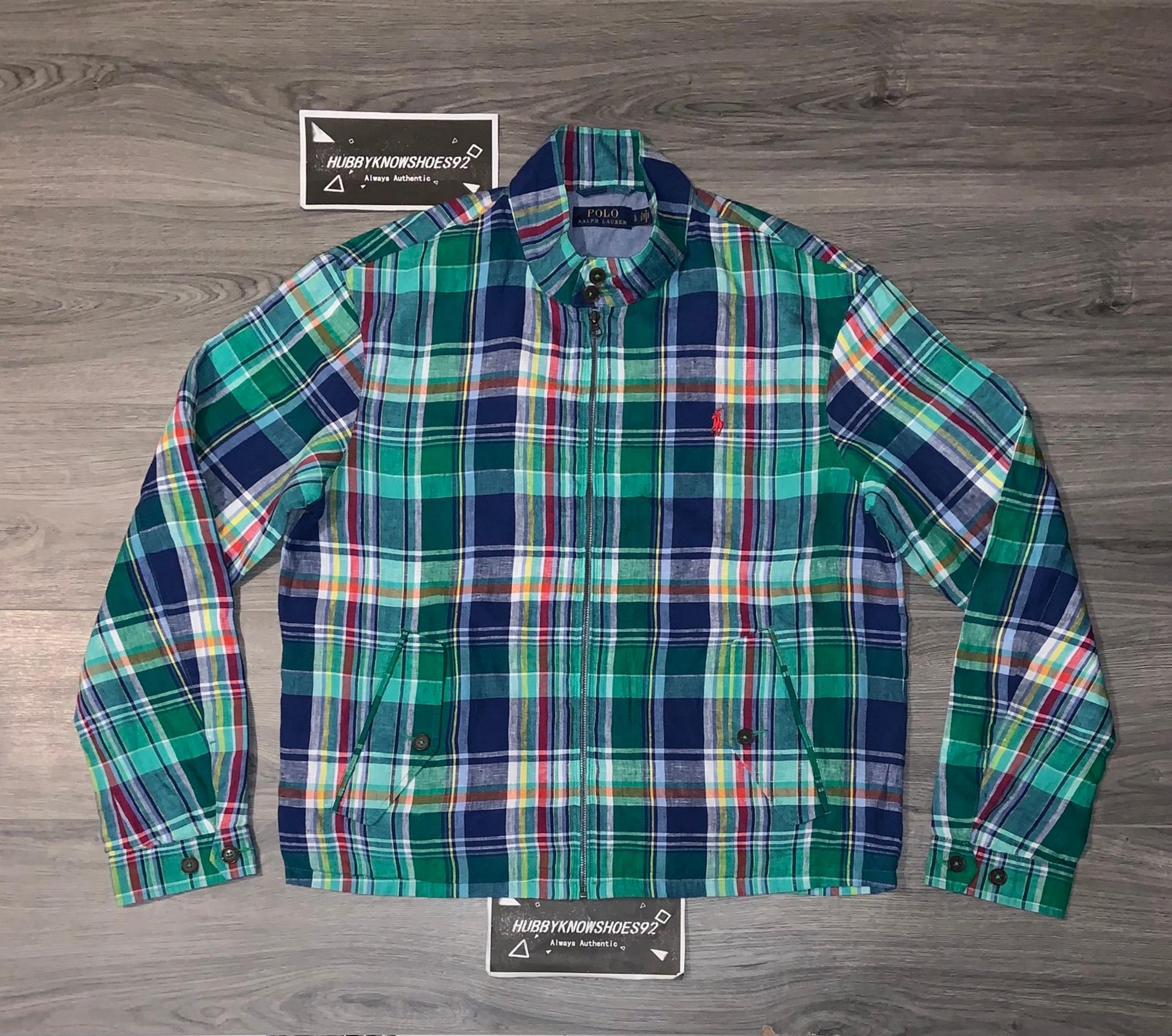 POLO RALPH LAUREN Mens Big & Tall Madras Check Linen Harrington Plaid Jacket 2XB