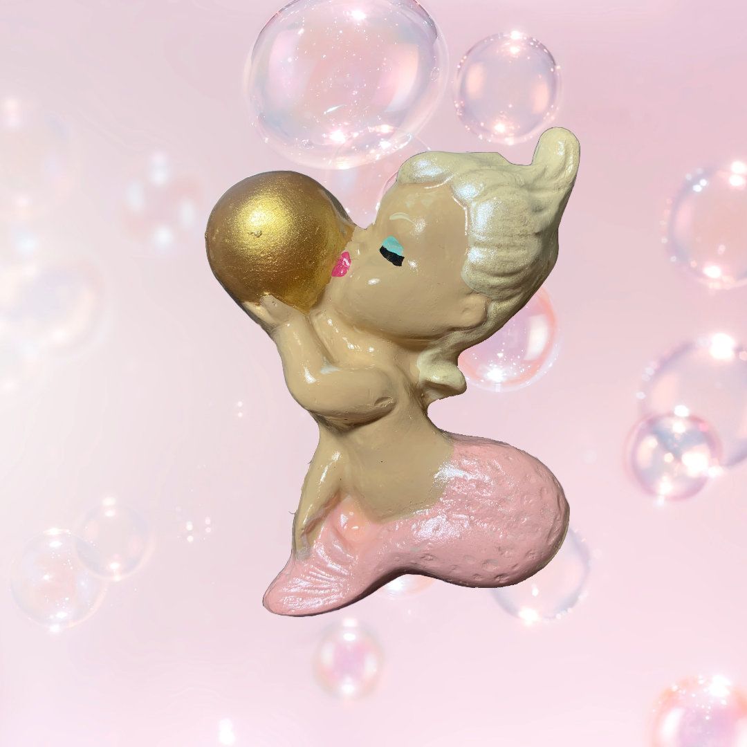 Chalkware Baby Mermaid Bubble - Soft Pink + Gold - MCM Bathroom