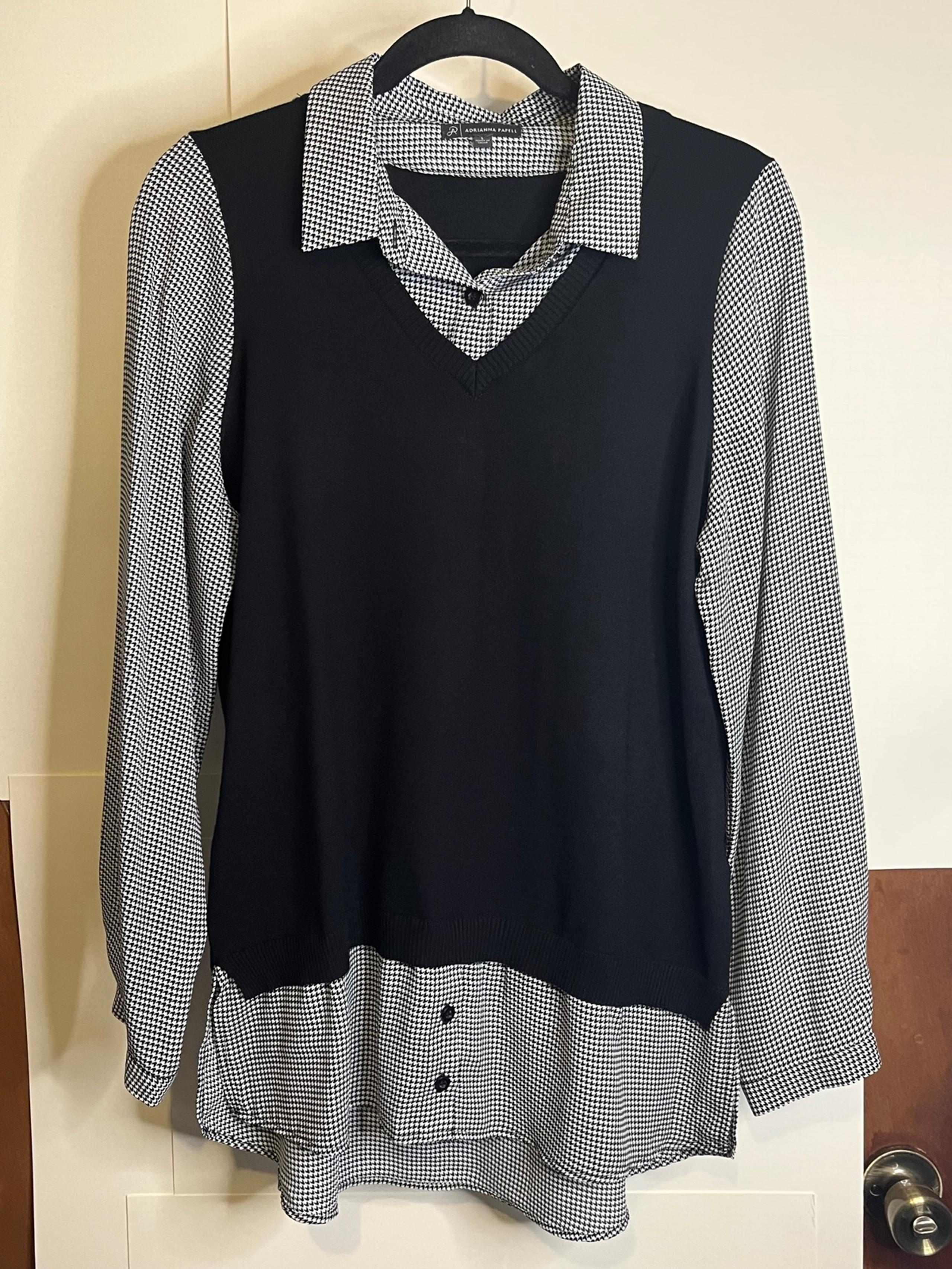 Adrianna Papell Women’s Size L Black & White Twofer Sweater Vest Blouse