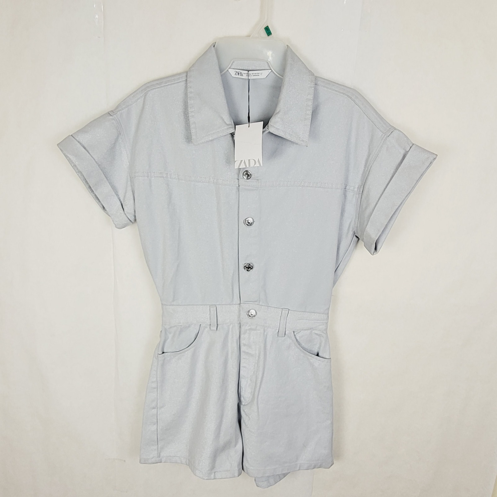 New Zara shimmer blue denim romper size XS futuristic summer glam