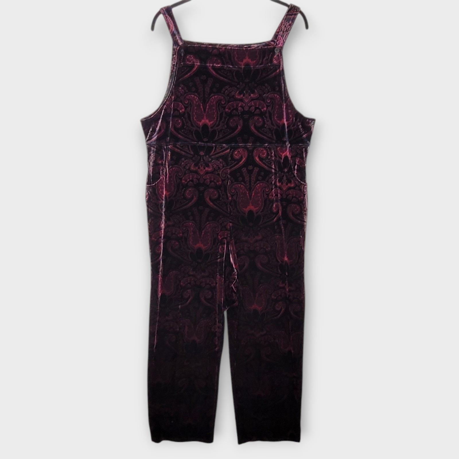 Coldwater Creek Velvet Paisley Overalls XL Black Magenta Artsy