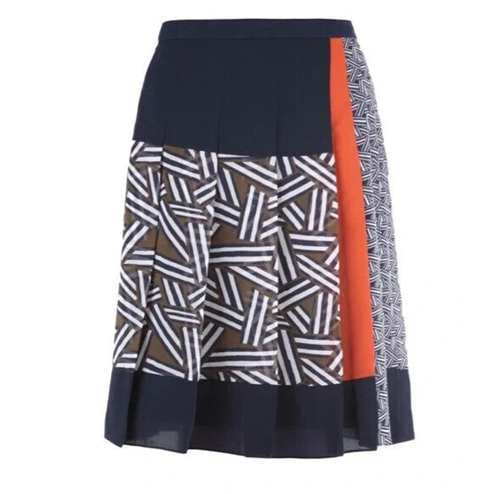 DVF Diane Von Furstenbeng Cici Pleated Skirt Mixed Knee Length Navy A Line 8