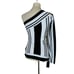 Bar III One Shoulder Knit Top Black and White Striped Women's Size Small