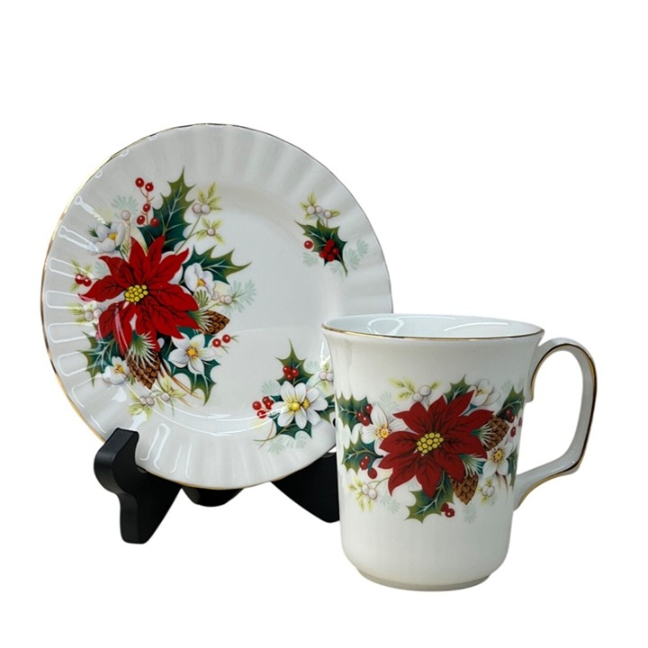 Royal Albert Bone China Poinsettia Mug & Bread Plate
