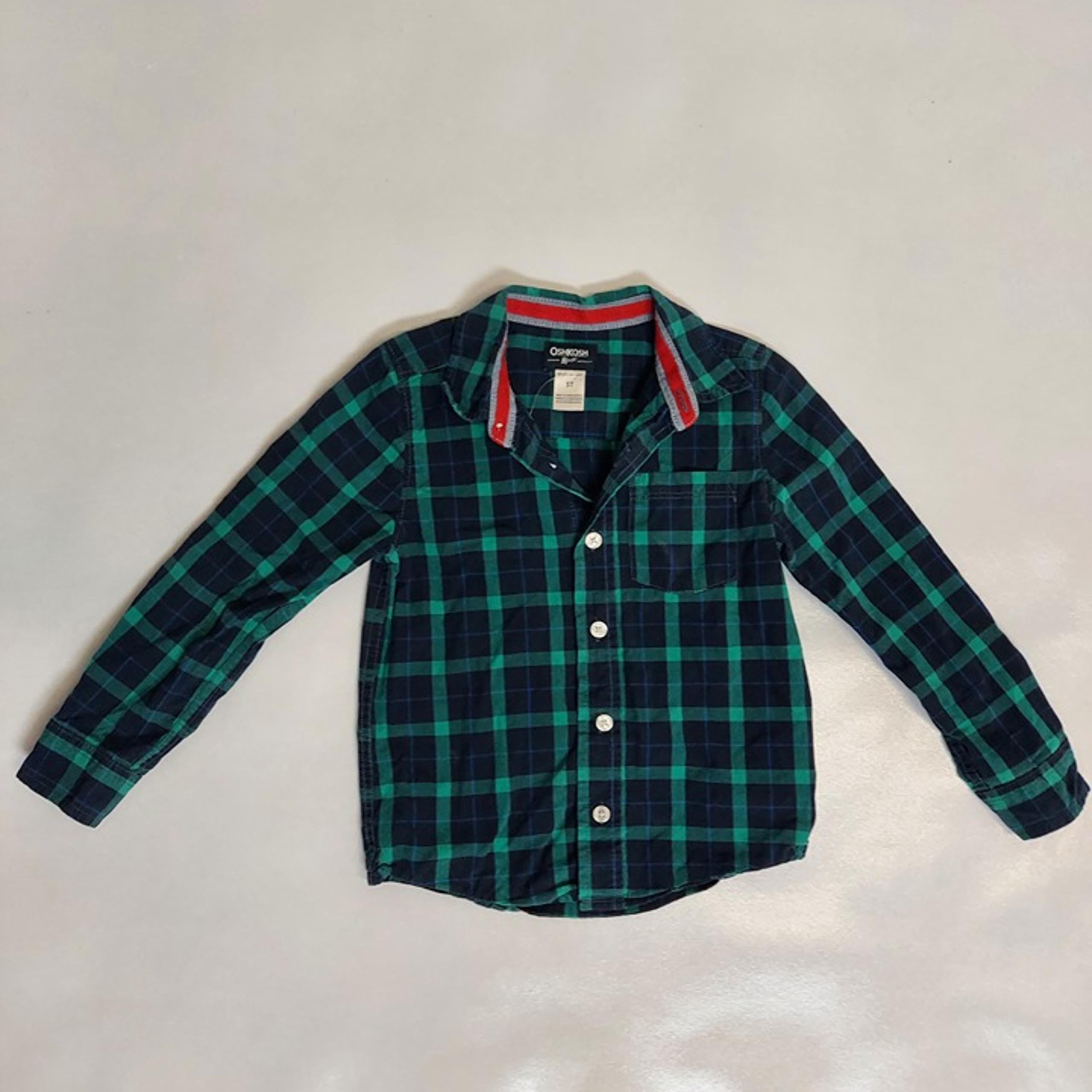 OSHKOSH LONG SLEEVE GREEN PLAID BUTTON-UP - SIZE 5T