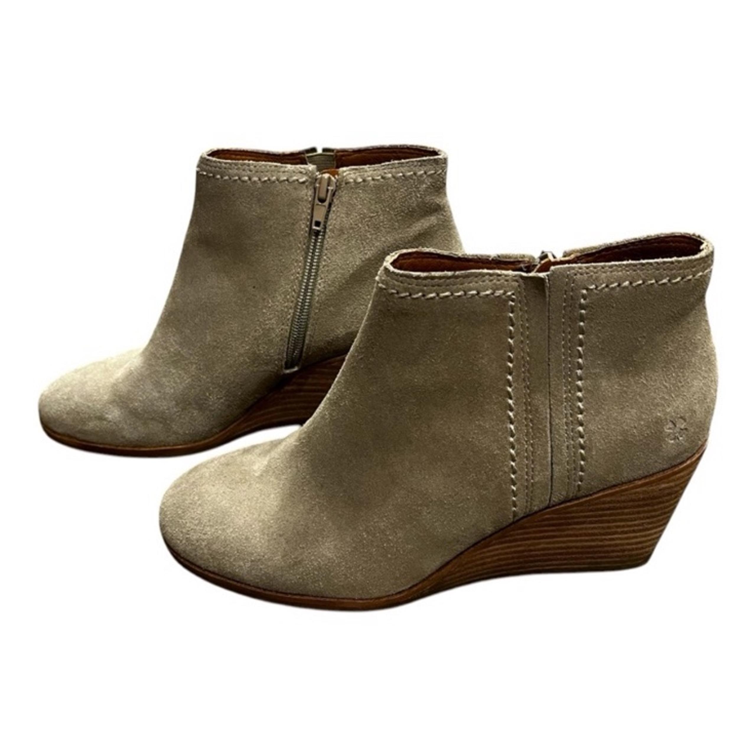 Lucky Brand Women’s Leather Zaccy Taupe Grey Ankle Wedge Heel Boots Size 8M