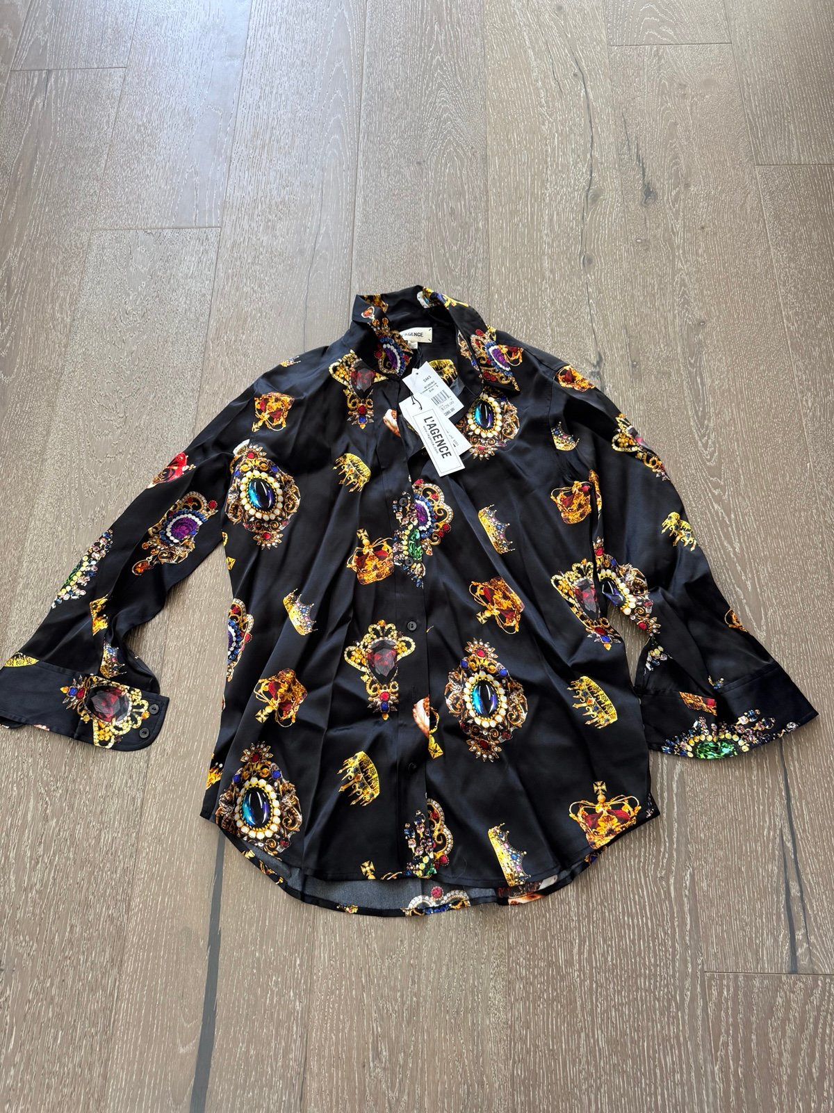 L’Agence multi-crown silk button-down shirt
