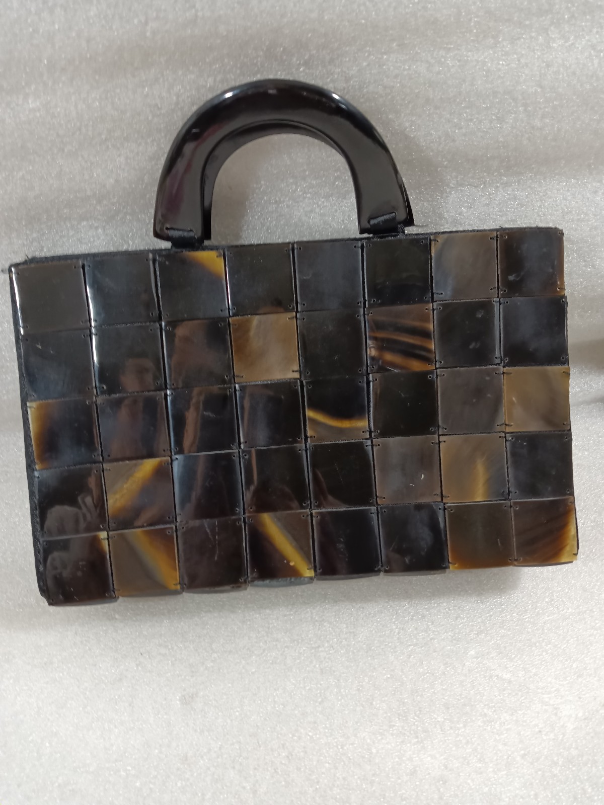 Vintage 60s Horn Tile Purse Mid Century Hand Bag Statement Piece