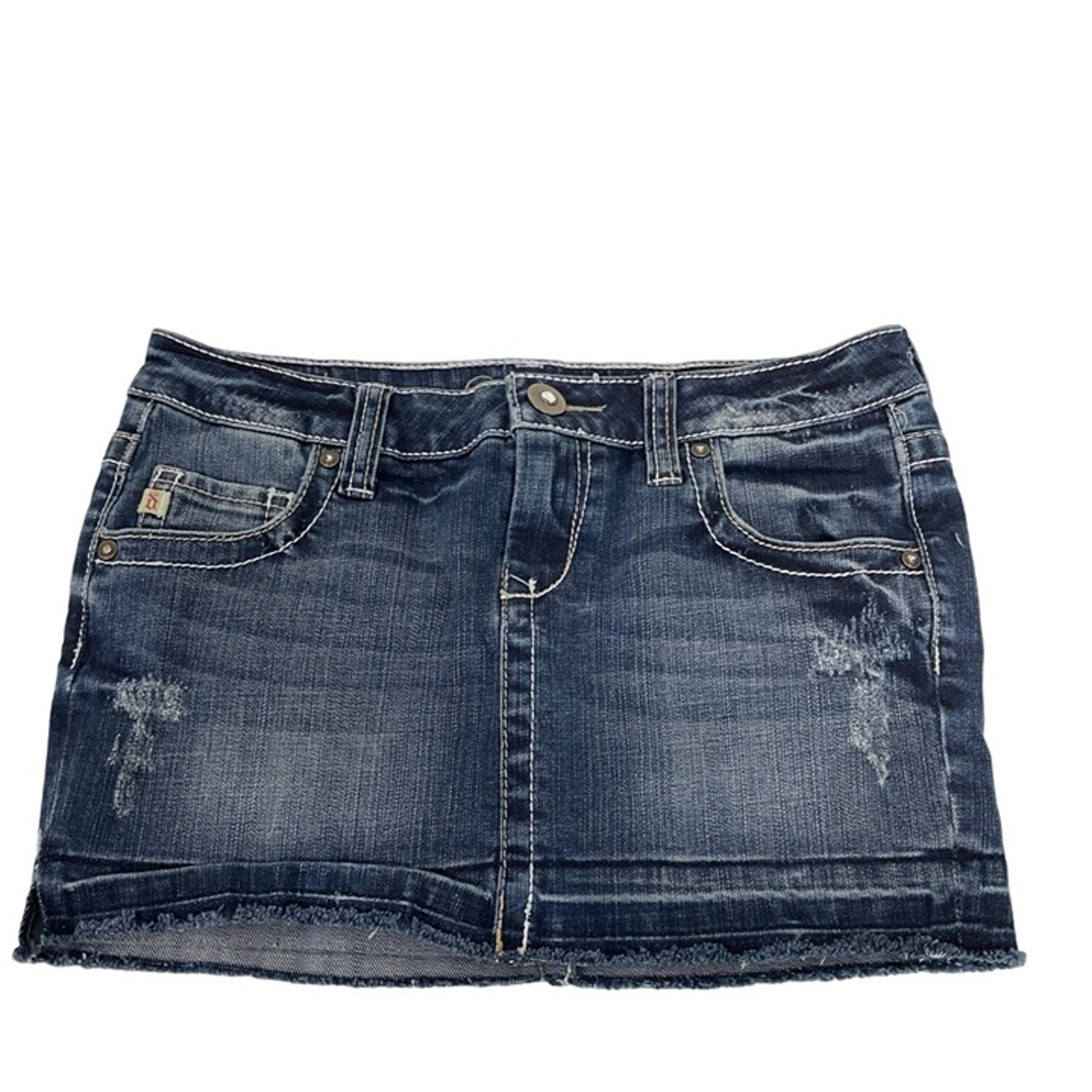 Decree Women's Misses Mini Skirt Blue Denim Embroidered 5 Pocket Size 3