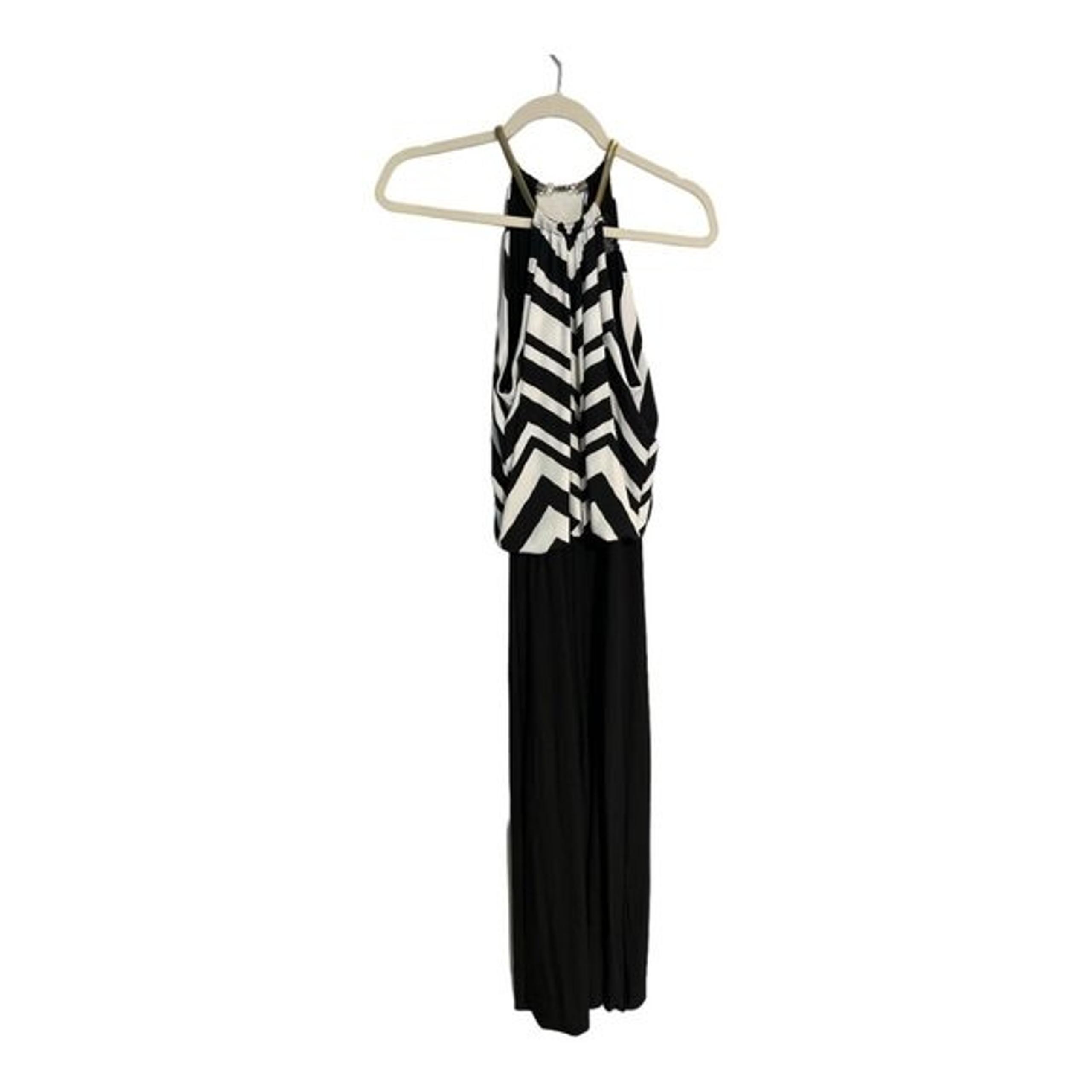 MSK Black & White Long Jumpsuit Sleeveless Hater Top Stretchy Size Medium