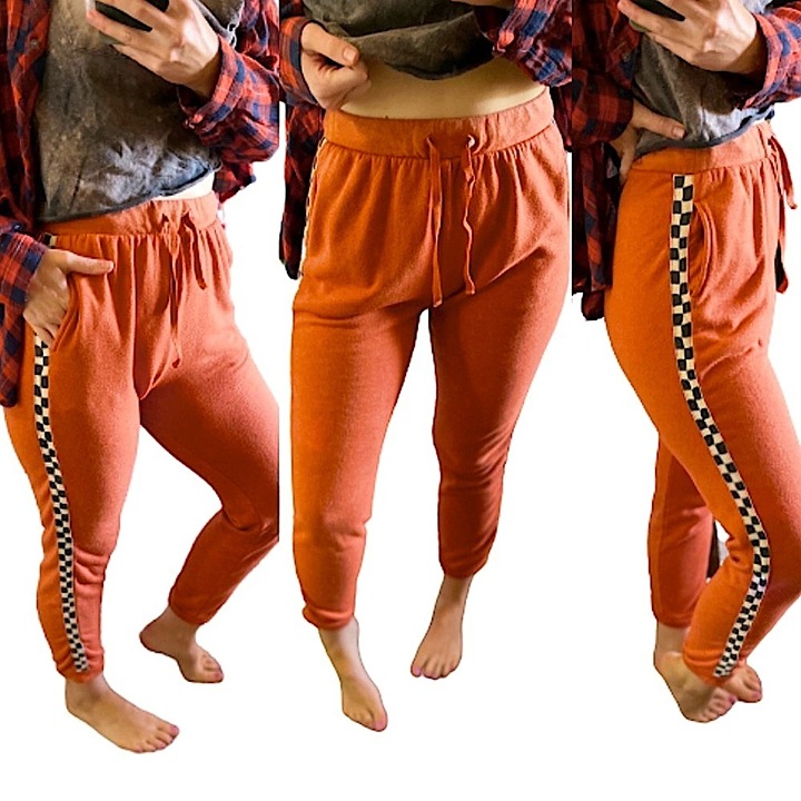 Rare Dazey LA orange checkered facing stripe cotton joggers women’s Sz small