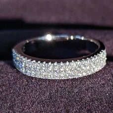 NEW SILVER 3 ROWS ROUND PAVE DIAMOND ETERNITY RING