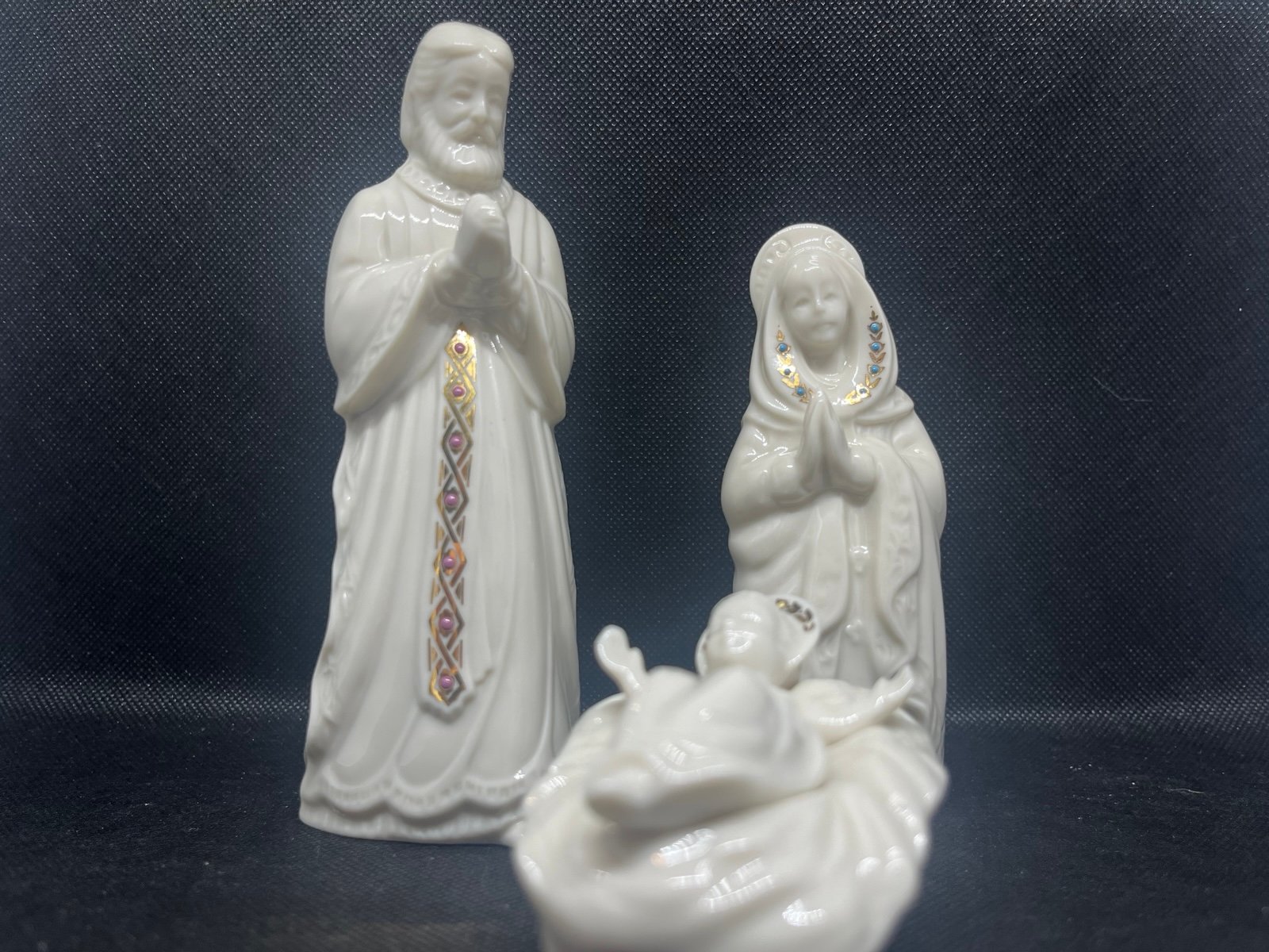 Mary, Joseph, Jesus nativity set from Lenox China Jewels Nativity collection